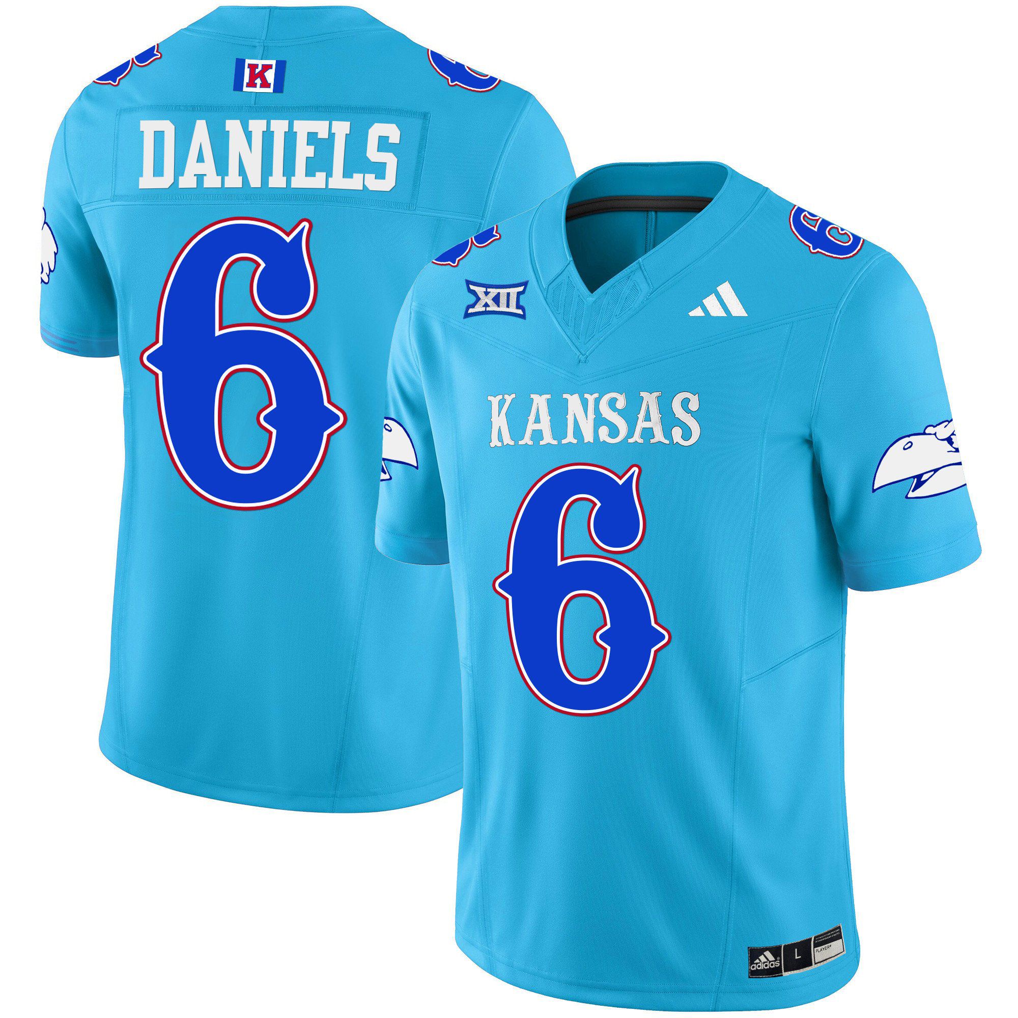 Men Kansas Jayhawks #6 Daniels Light Blue 2024 Blackhawk Vapor Limited NCAA Jersey